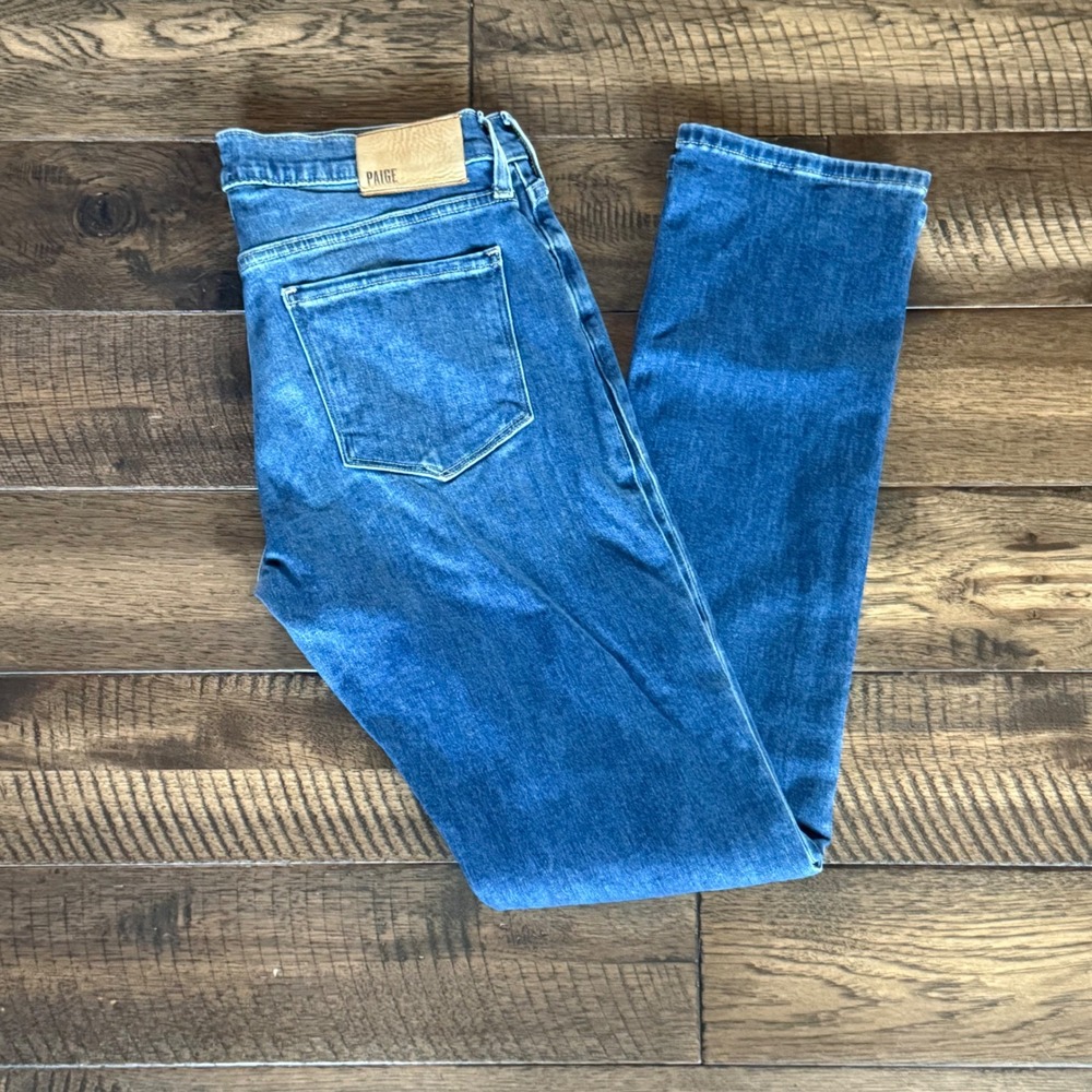 PAIGE‎ Women 30 Blue Straight Leg Mid Rise Medium Wash Denim Jeans Stretch
